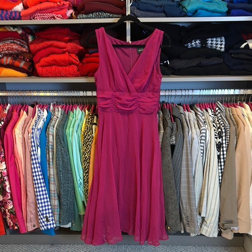 Vintage Connected Apparel fuschia sleeveless lined ruched waist dress size 10